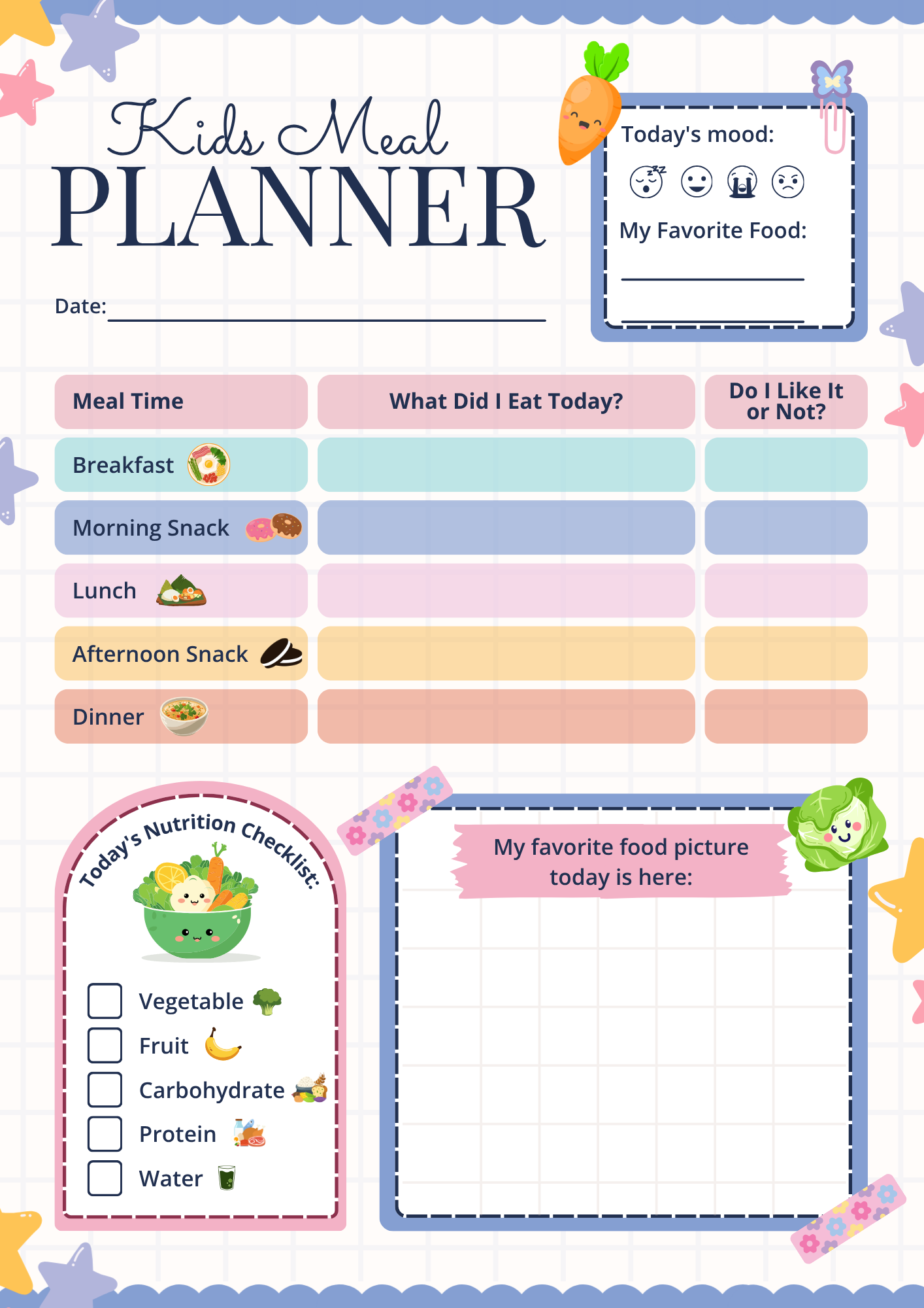 Kids daily meal planner